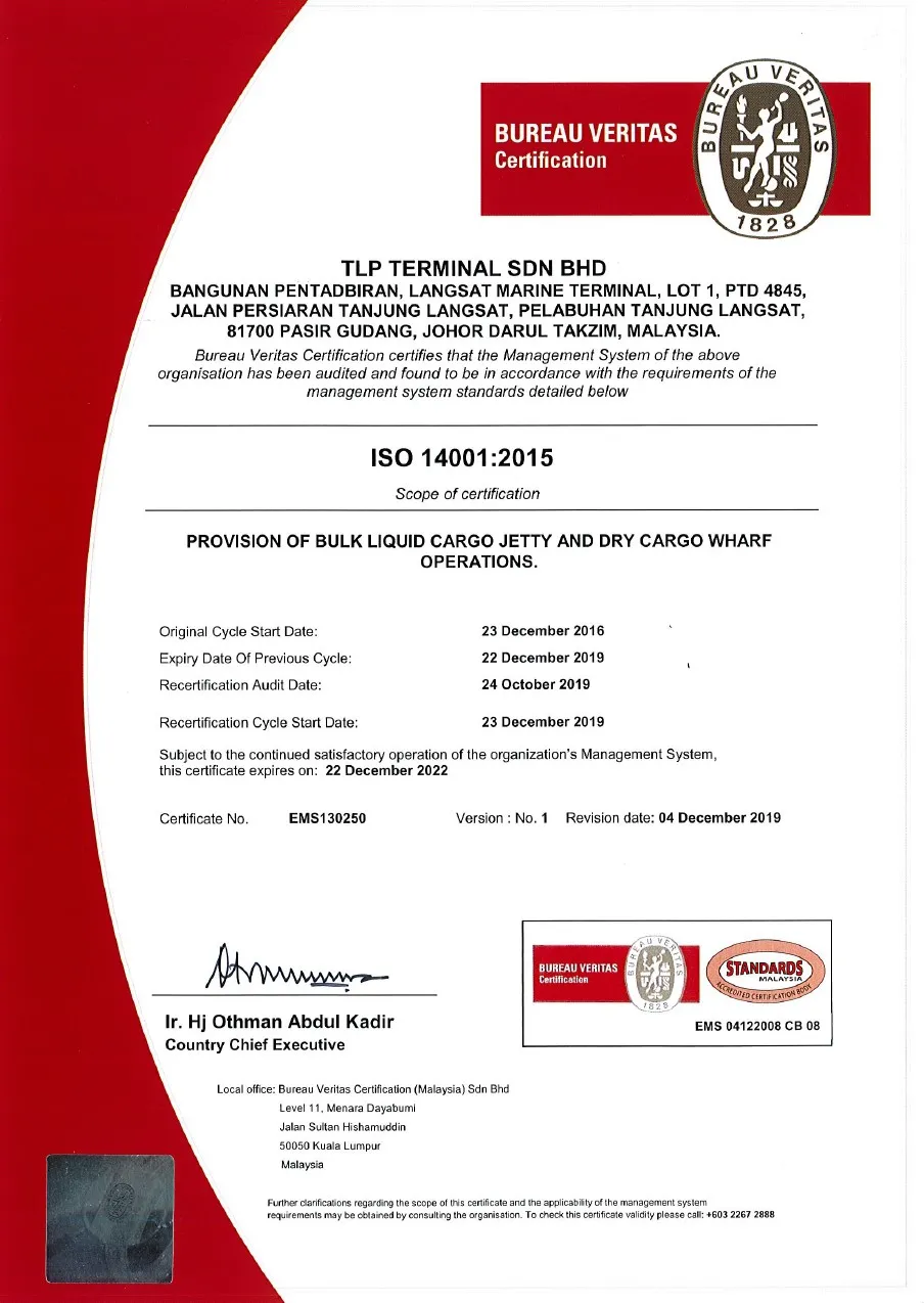 ISO 14001:2015 certificate