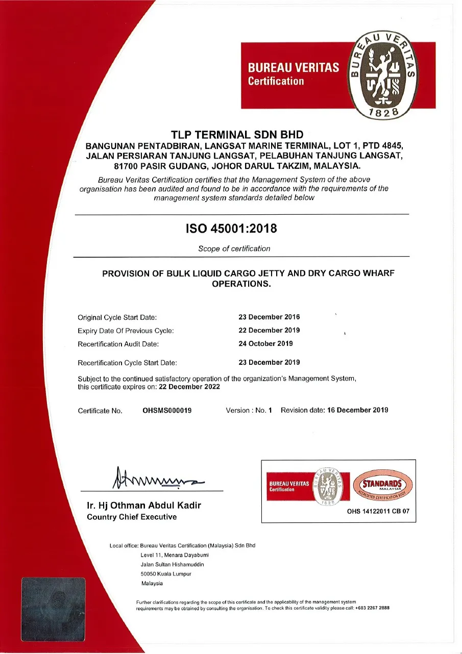 ISO 45001:2018 certificate