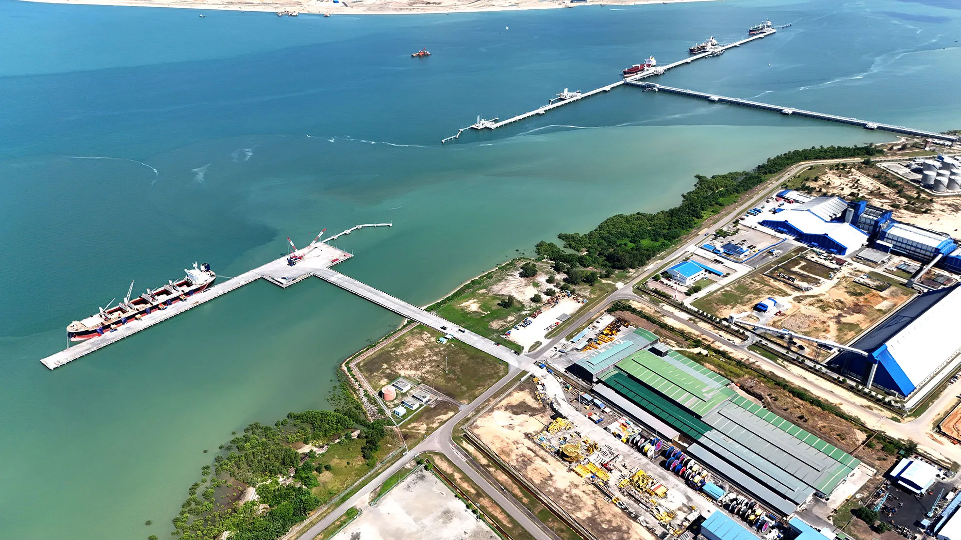 Aerial view of the Tanjung Langsat Port berths