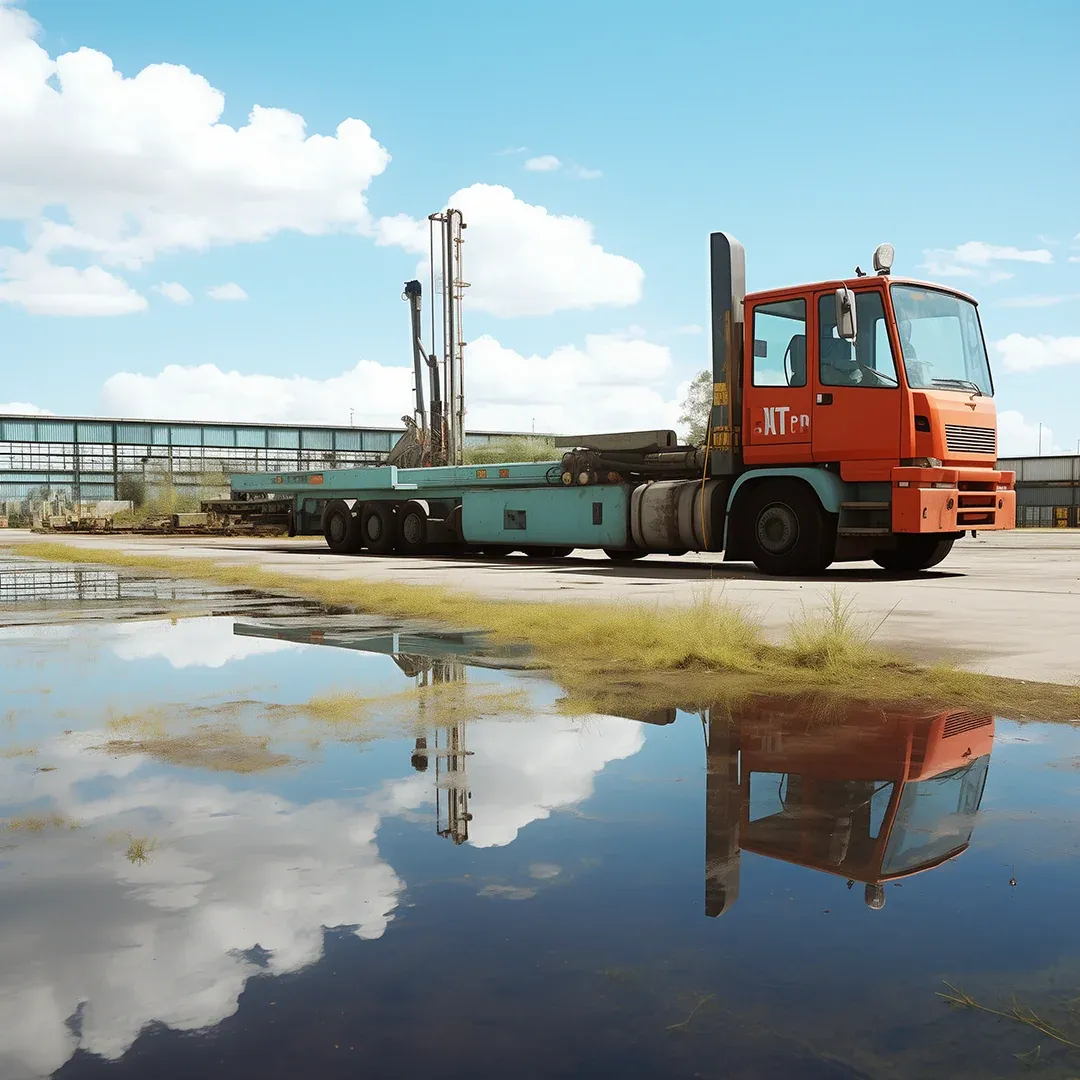 Low loader transporting heavy cargo
