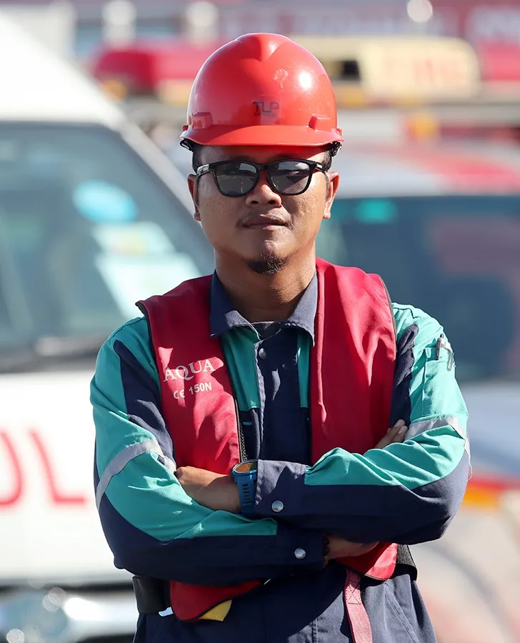 Port team in safety gear during an emergency response drill