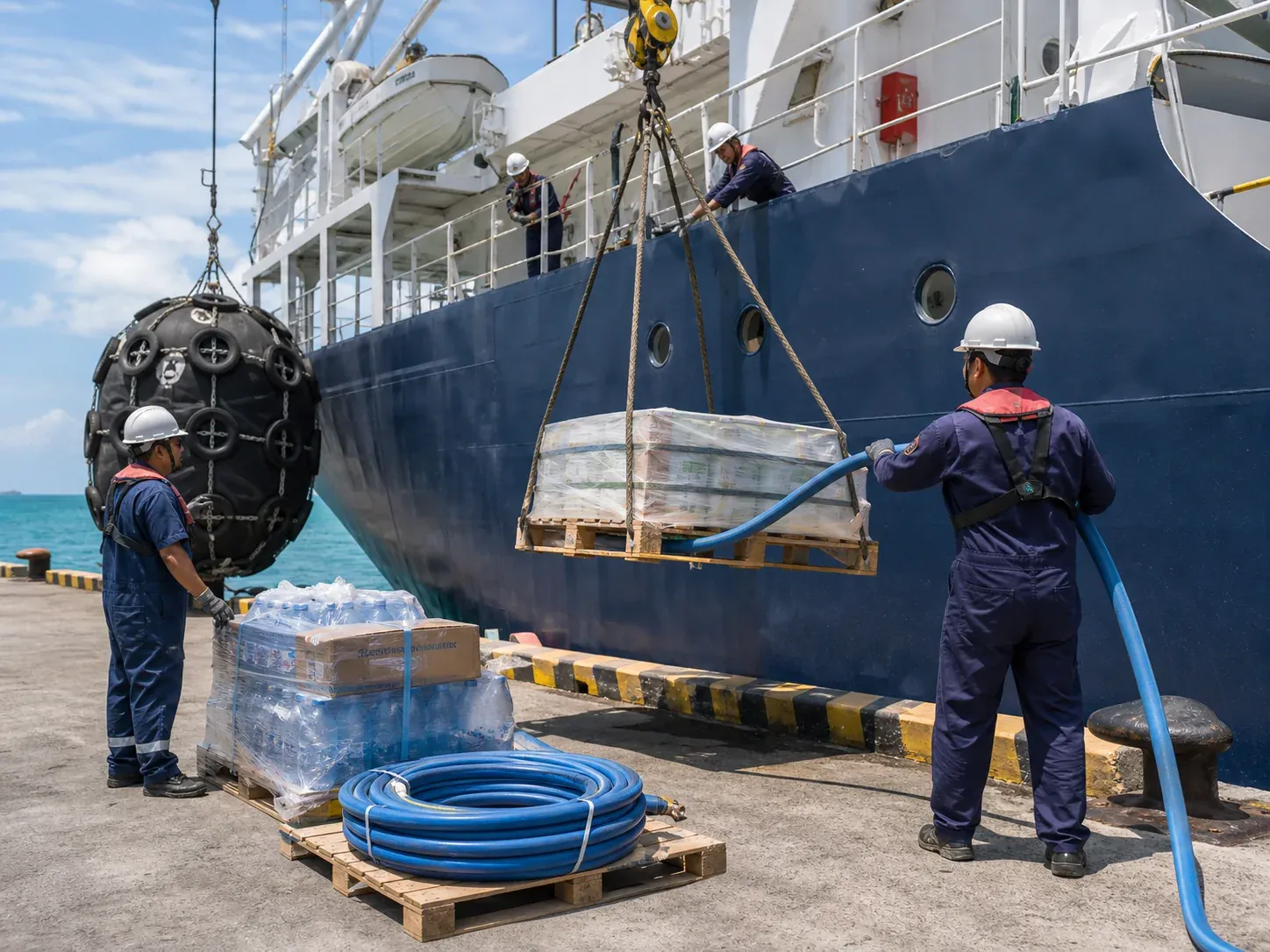 Marine supplies delivered alongside a vessel